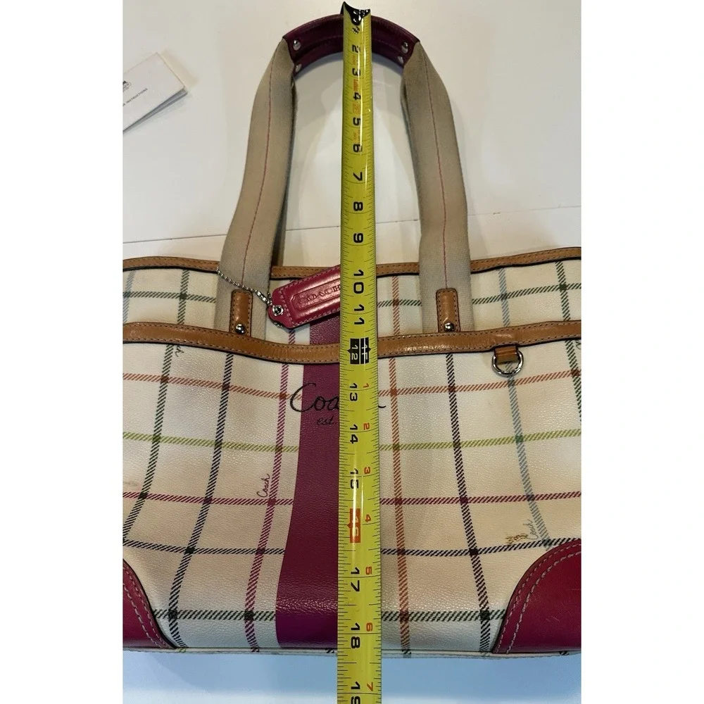 Coach F14790 Plaid Tattersall Heritage Stripe Hobo Shoulder Handbag Purse